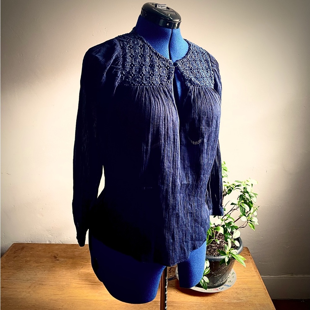 J. Crew Navy Long Sleeve Peasant Blouse